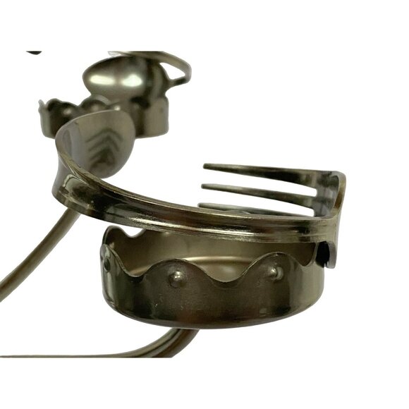 Candelabra Modernist Artsy Pewter Finish Spoon Fork Candle Holder Flatware Art - Picture 4 of 14